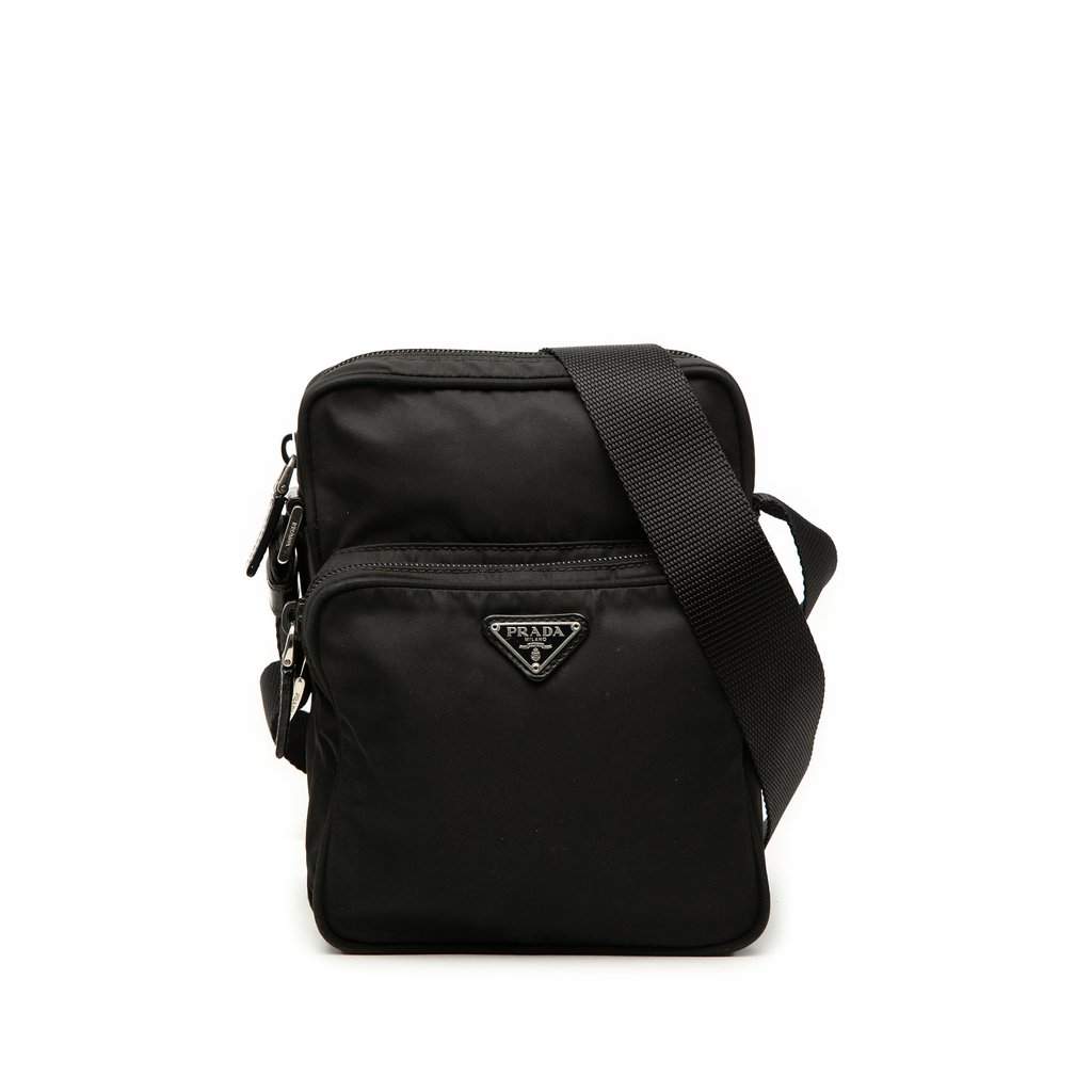 Prada Tessuto Zip Top Crossbody Black Very good - Front View