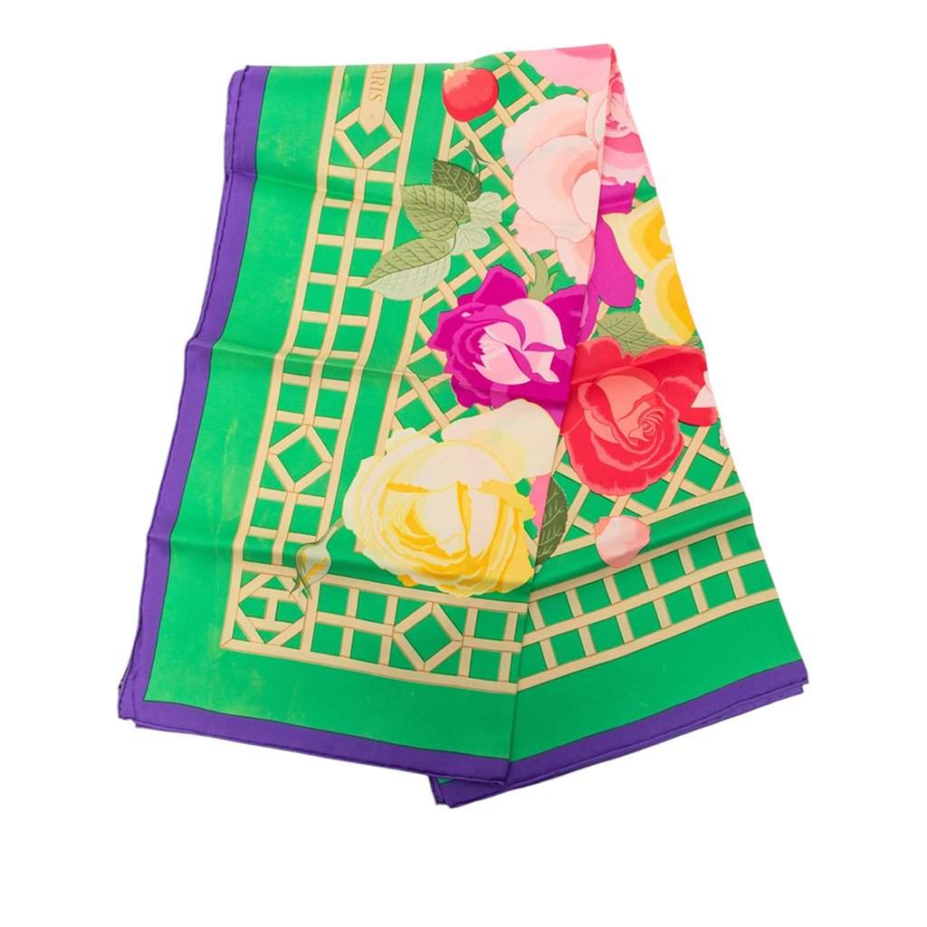 Hermès Roseraie Silk Scarf 90 Green Very good - Front View