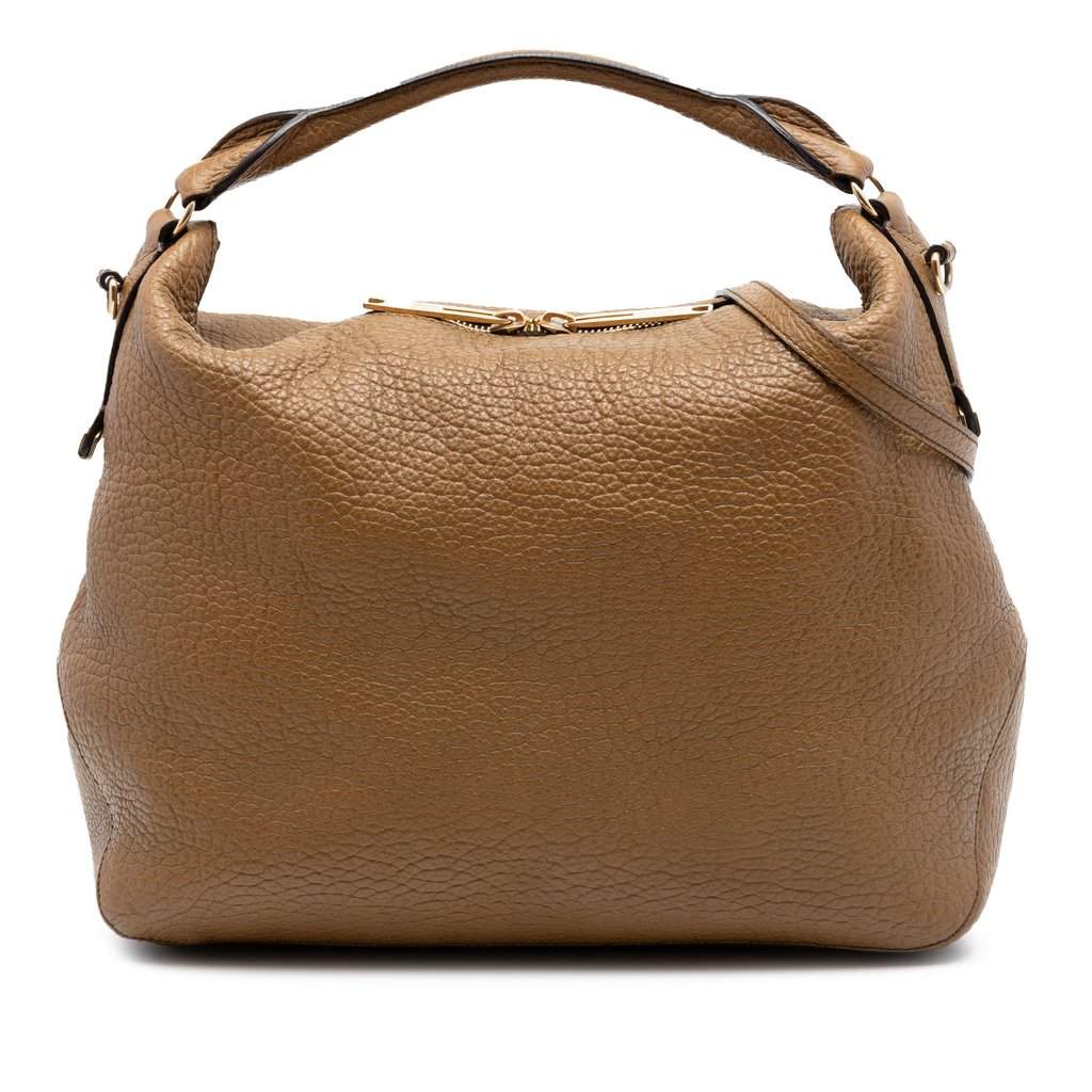 Burberry Grained Calfskin Heritage Ledbury Convertible Hobo Brown Leather Very good - Front View
