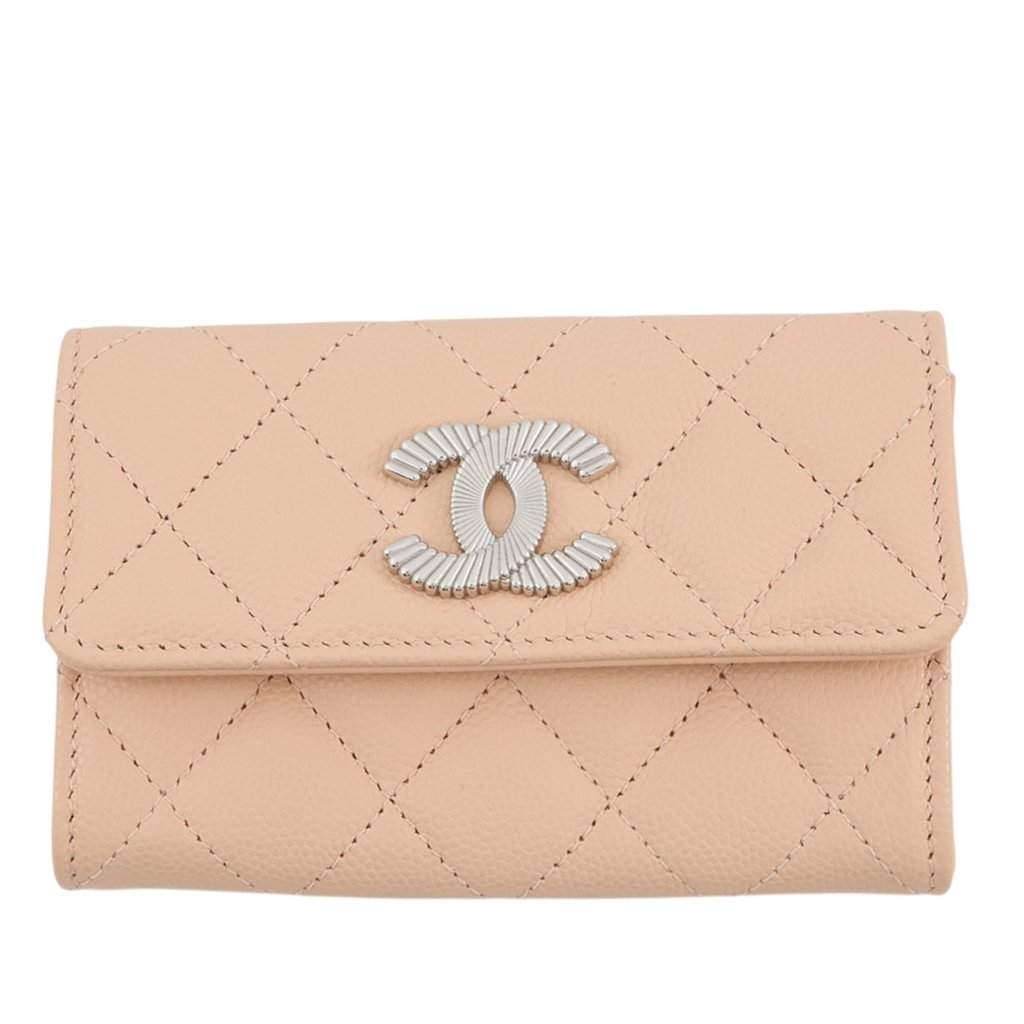 Chanel CC Quilted Caviar Card Holder Beige Leather Very good - Front View
