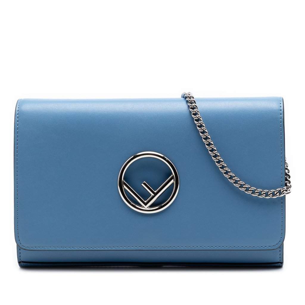 Fendi Calfskin F is Fendi Kan I Wallet on Chain Blue Leather Very good condition - Front View