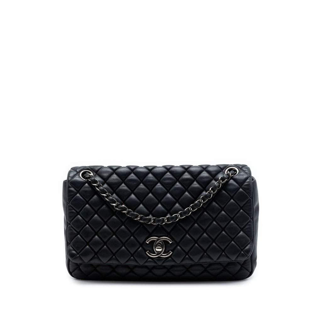 Chanel Large Quilted Iridescent Calfskin New Bubble Flap Black Leather Very good condition - Front View