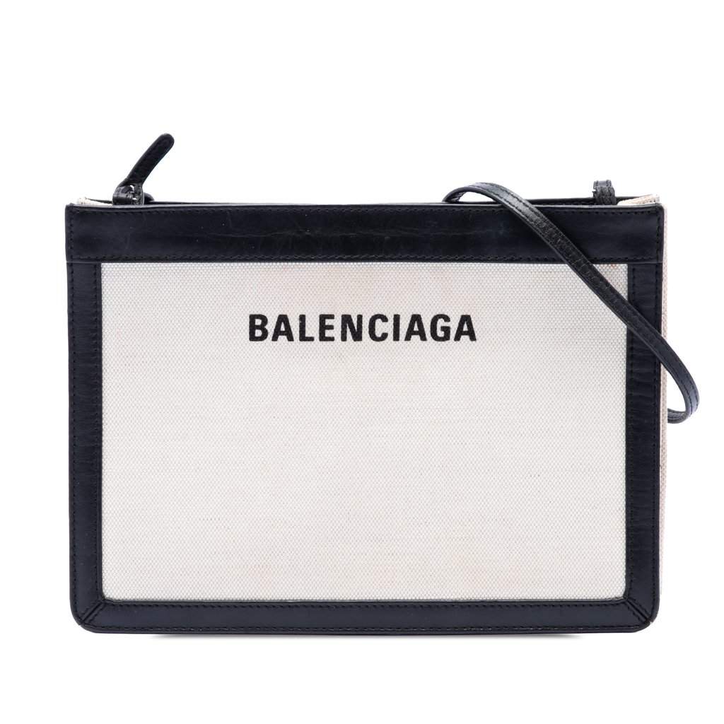 Balenciaga Canvas Navy Pochette M Crossbody White Very good - Front View