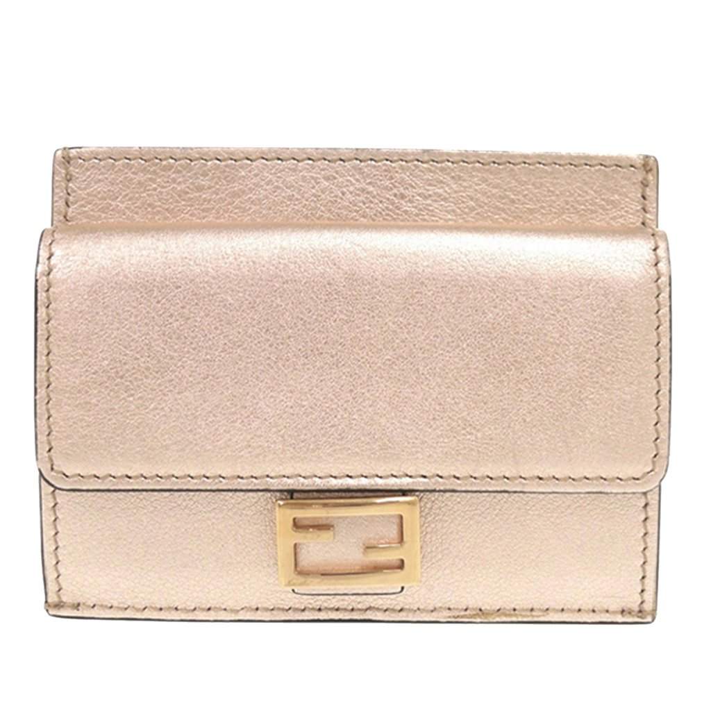 Fendi Metallic Calfskin FF 1974 Baguette Card Holder Pink Leather Very good condition - Front View