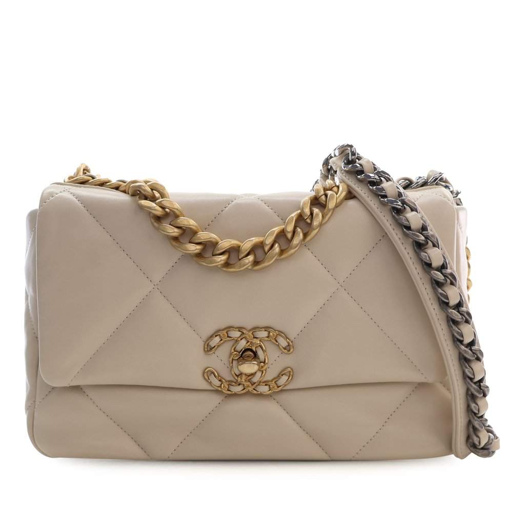 Chanel Medium Lambskin 19 Flap Brown Leather Very good - Front View