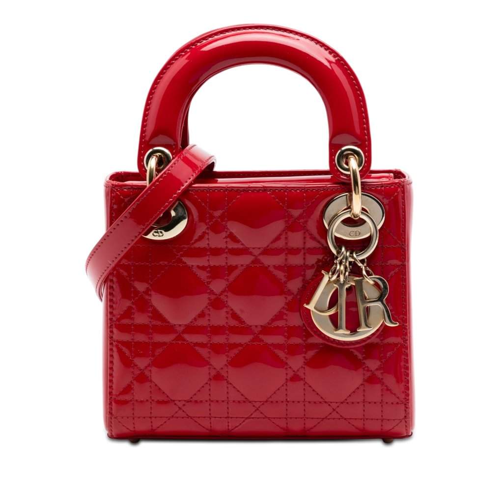 Dior Mini Patent Cannage Lady Dior Red Leather Very good condition - Front View
