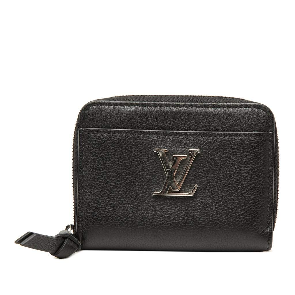 Louis Vuitton Calfskin Lockme Zippy Coin Purse Black Leather Very good - Front View