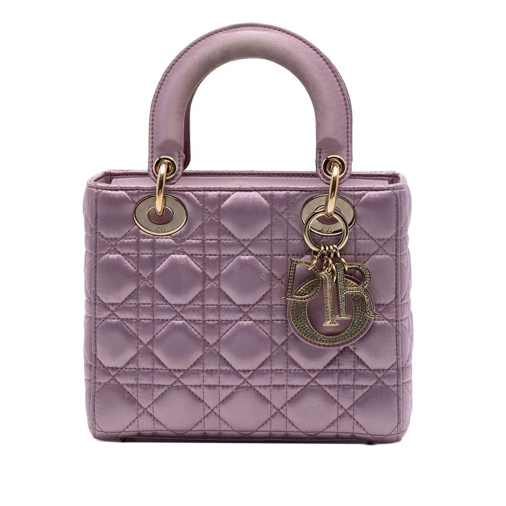 Dior Small Satin Cannage Swarovski Lady Dior Pink Very good condition - Front View