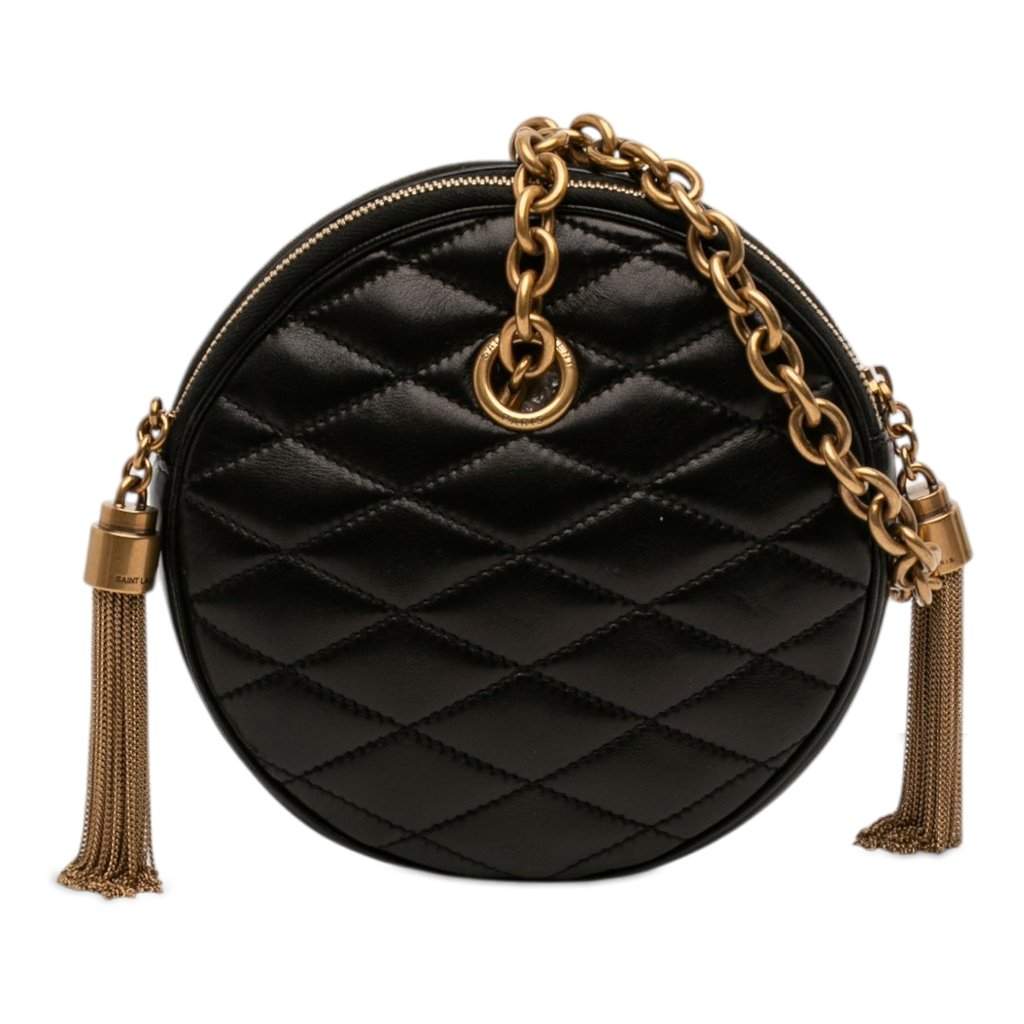 Saint Laurent Quilted Le Maillon Round Tassel Chain Crossbody Black Leather Very good - Front View