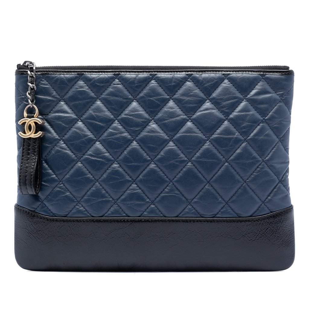 Chanel Medium Aged Calfskin Gabrielle O Case Clutch Blue Leather Very good condition - Front View