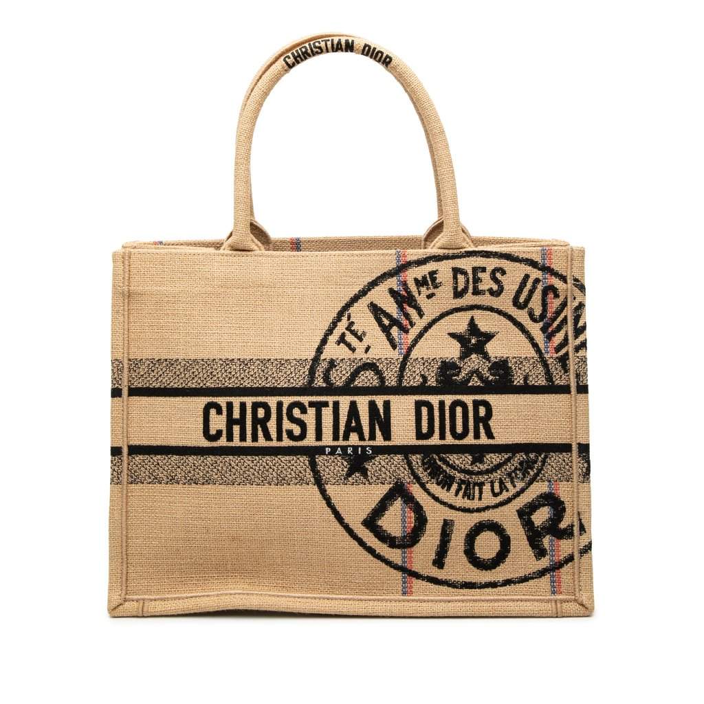 Dior Medium Jute Embroidered Book Tote Beige Very good - Front View