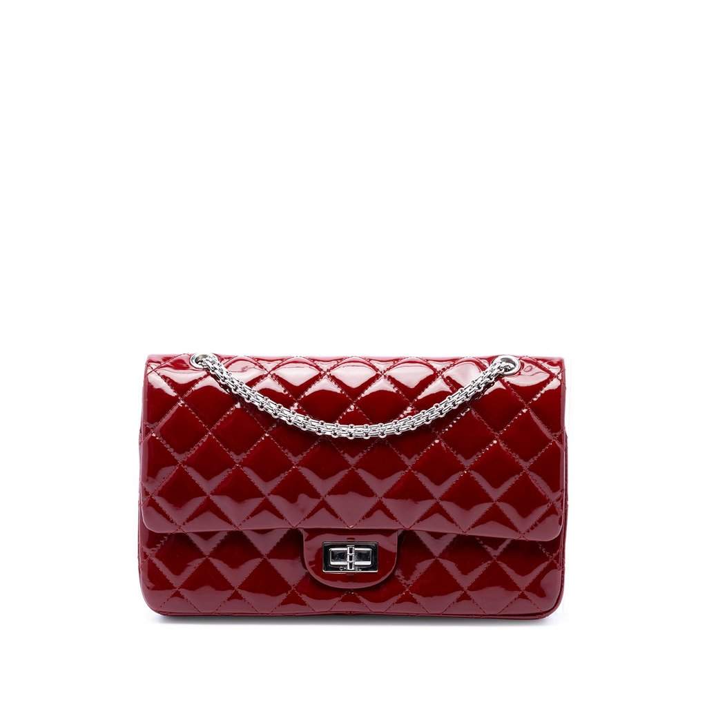 Chanel Quilted Patent Reissue 2.55 Double Flap 227 Red Leather Very good condition - Front View