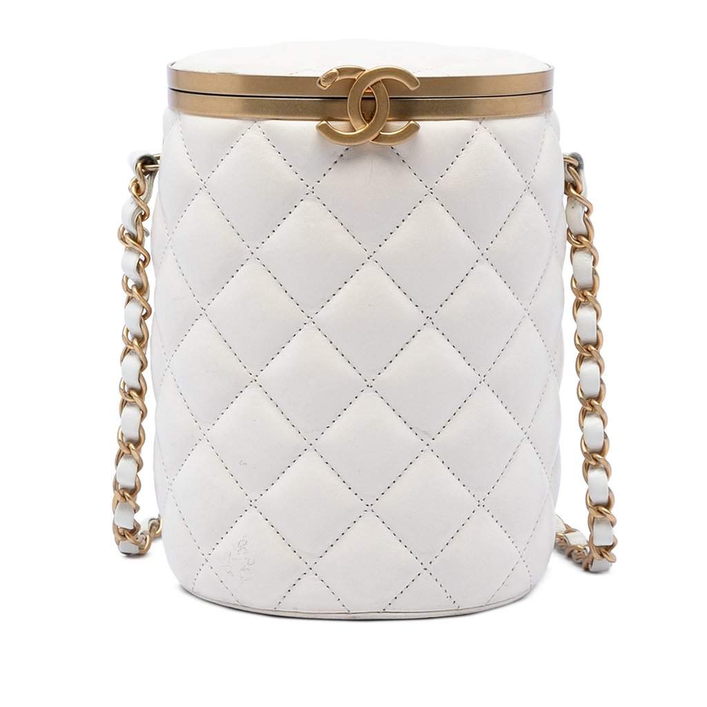 Chanel Small Quilted Lambskin Crown Box Bag White Leather Very good condition - Front View