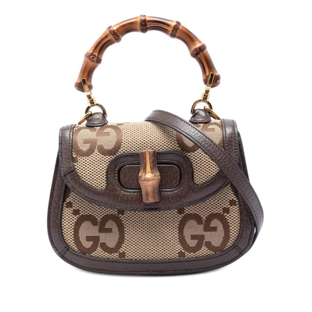 Gucci Mini Jumbo GG Canvas 1947 Bamboo Top Handle Bag Beige Very good condition - Front View