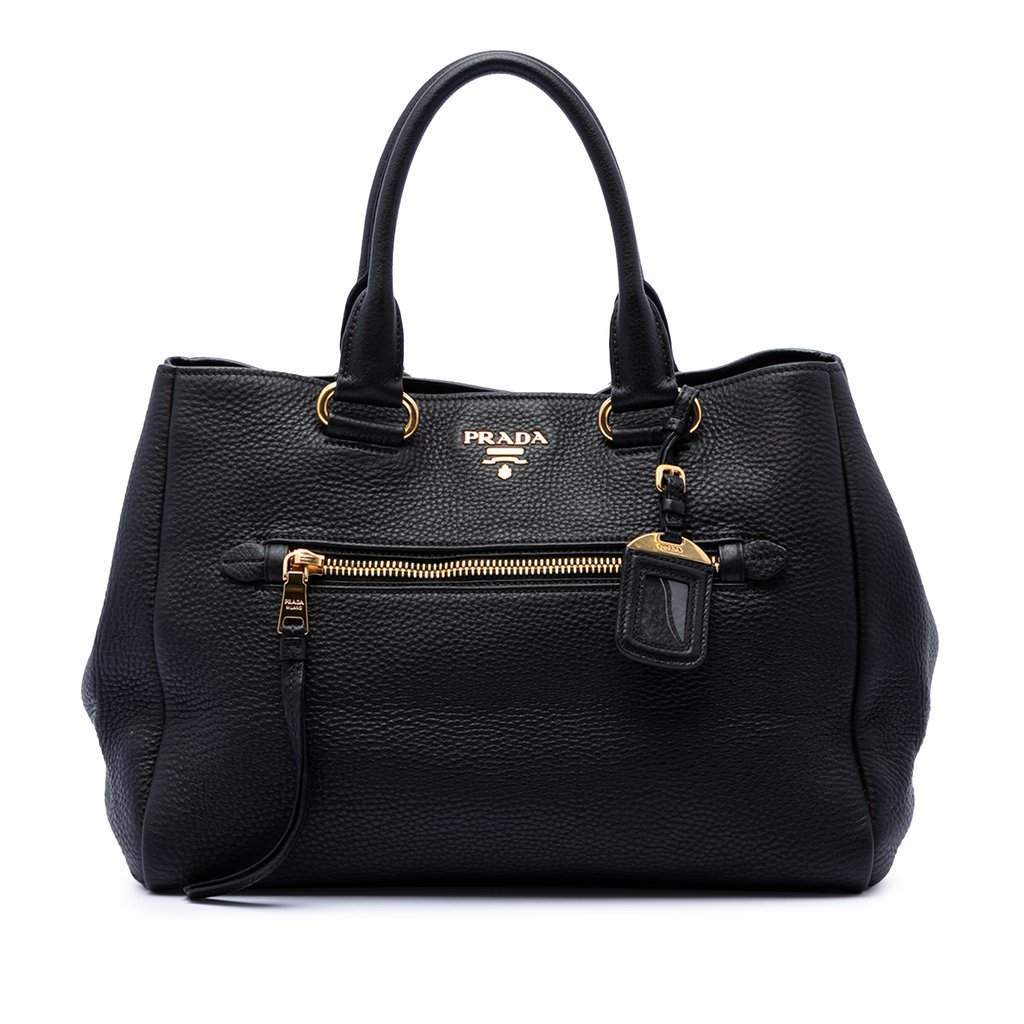 Prada Vitello Phenix Open Convertible Tote Black Leather Very good condition - Front View
