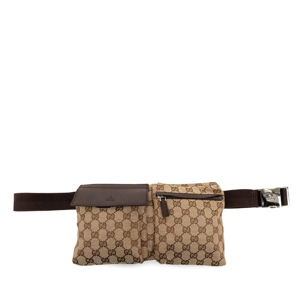 Gucci GG Canvas Double Pocket Belt Bag Beige Very good - Front View