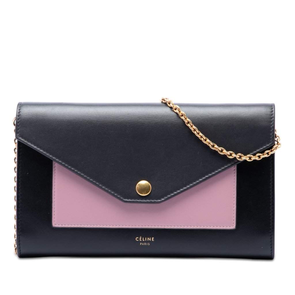 Celine Bicolor Leather Pocket Envelope Wallet On Chain Black Leather Very good - Front View