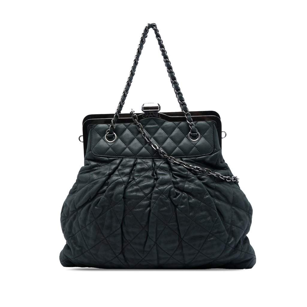 Chanel Quilted Iridescent Calfskin Chic Quilt Frame Satchel Black Leather Very good - Front View