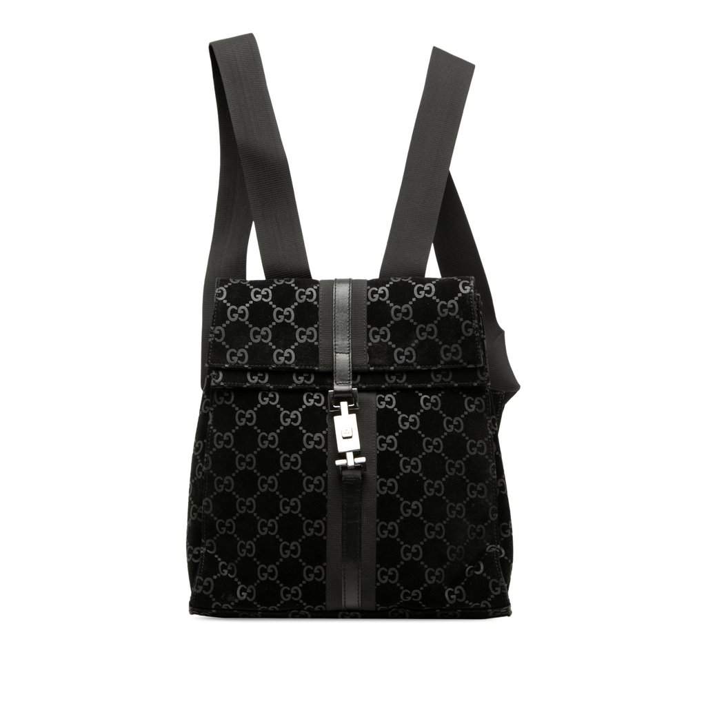 Gucci GG Suede Jackie Backpack Black Leather Very good condition - Front View