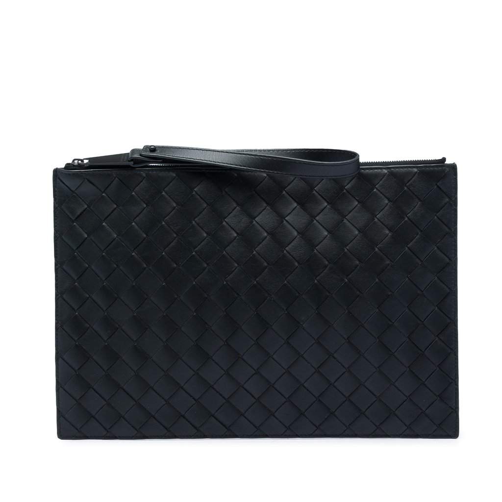 Bottega Veneta Nappa Intrecciato Clutch Black Leather Very good - Front View