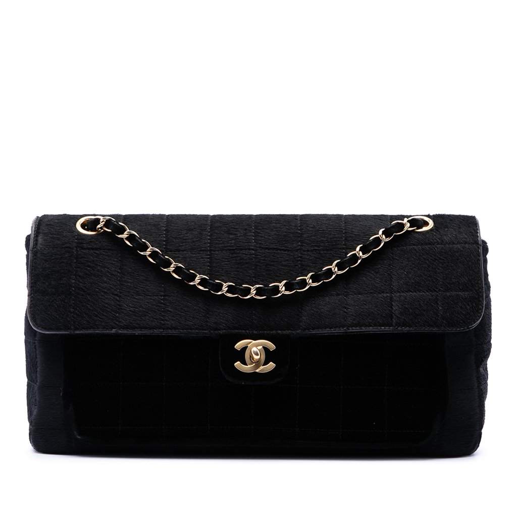 Chanel Chocolate Bar Pony Hair East West Flap Black Very good condition - Front View