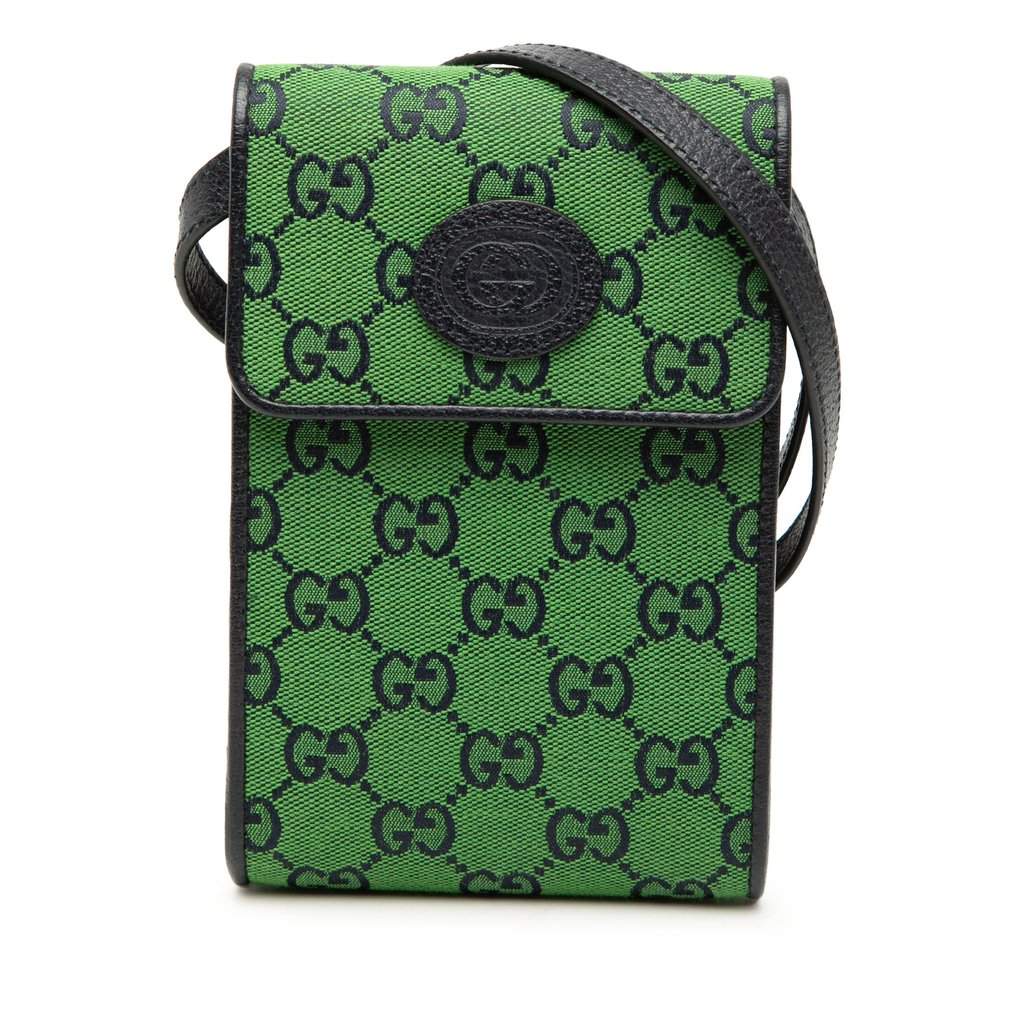 Gucci GG Canvas Phone Case Crossbody Green Very good - Front View
