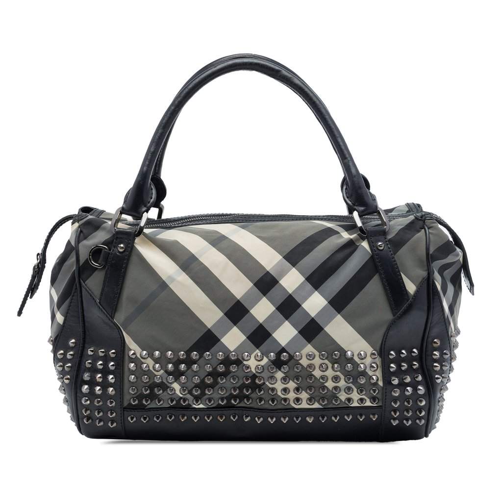 Burberry Studded Beat Check Nylon Satchel MultiColor Good - Front View