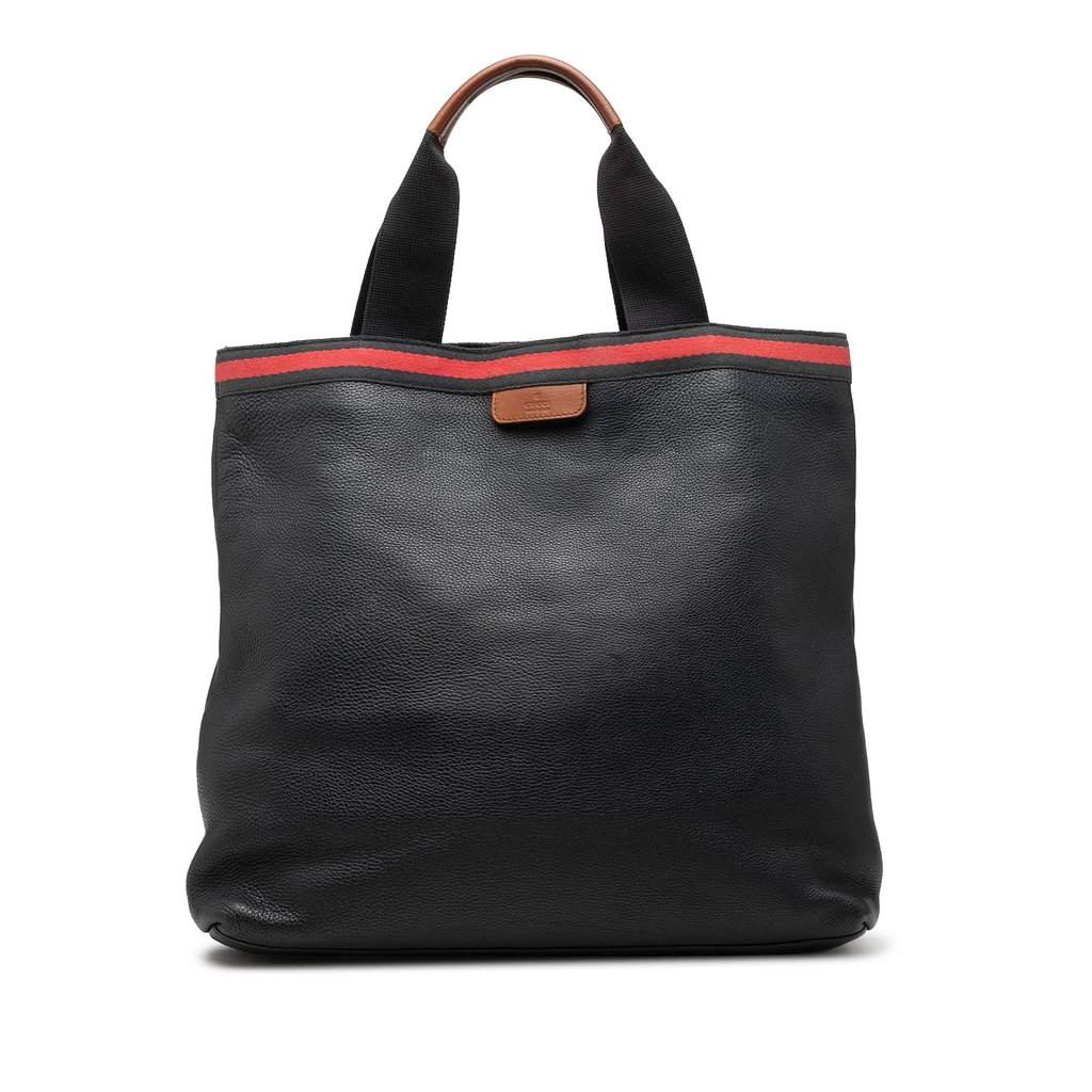 Gucci Calfskin Web Tote Black Leather Very good condition - Front View