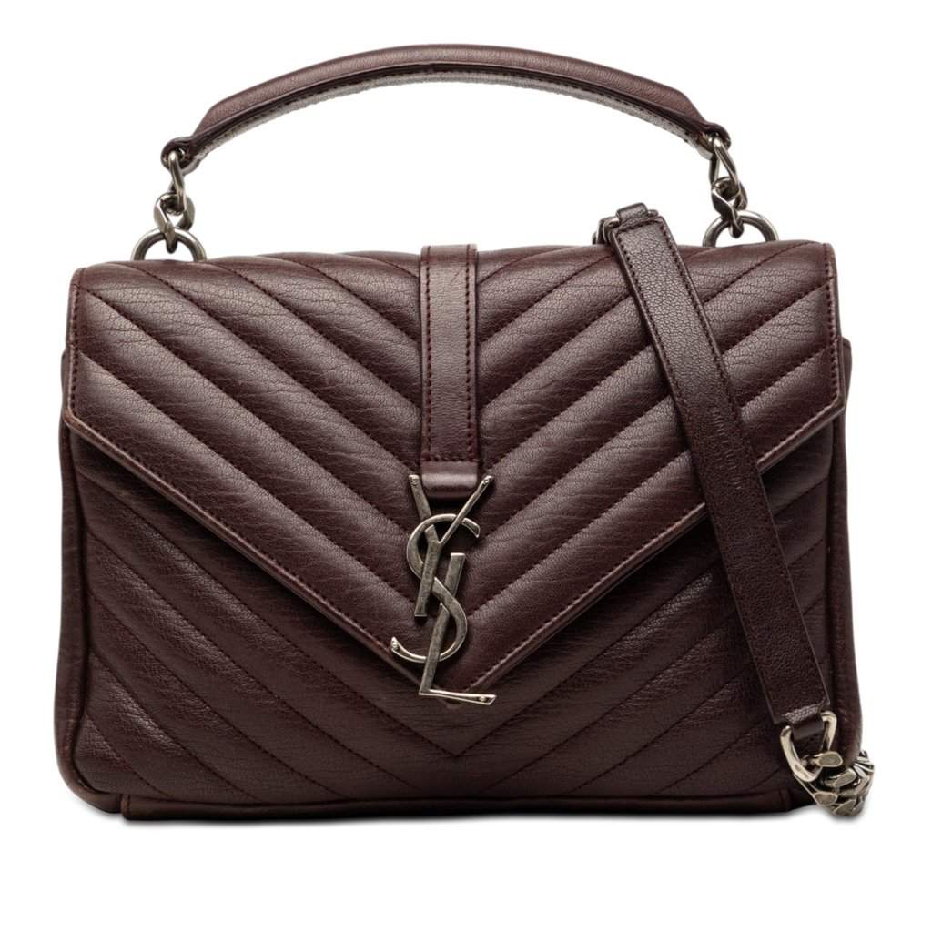 Saint Laurent Medium Quilted Chevron Sheepskin College Satchel Red Leather Very good condition - Front View