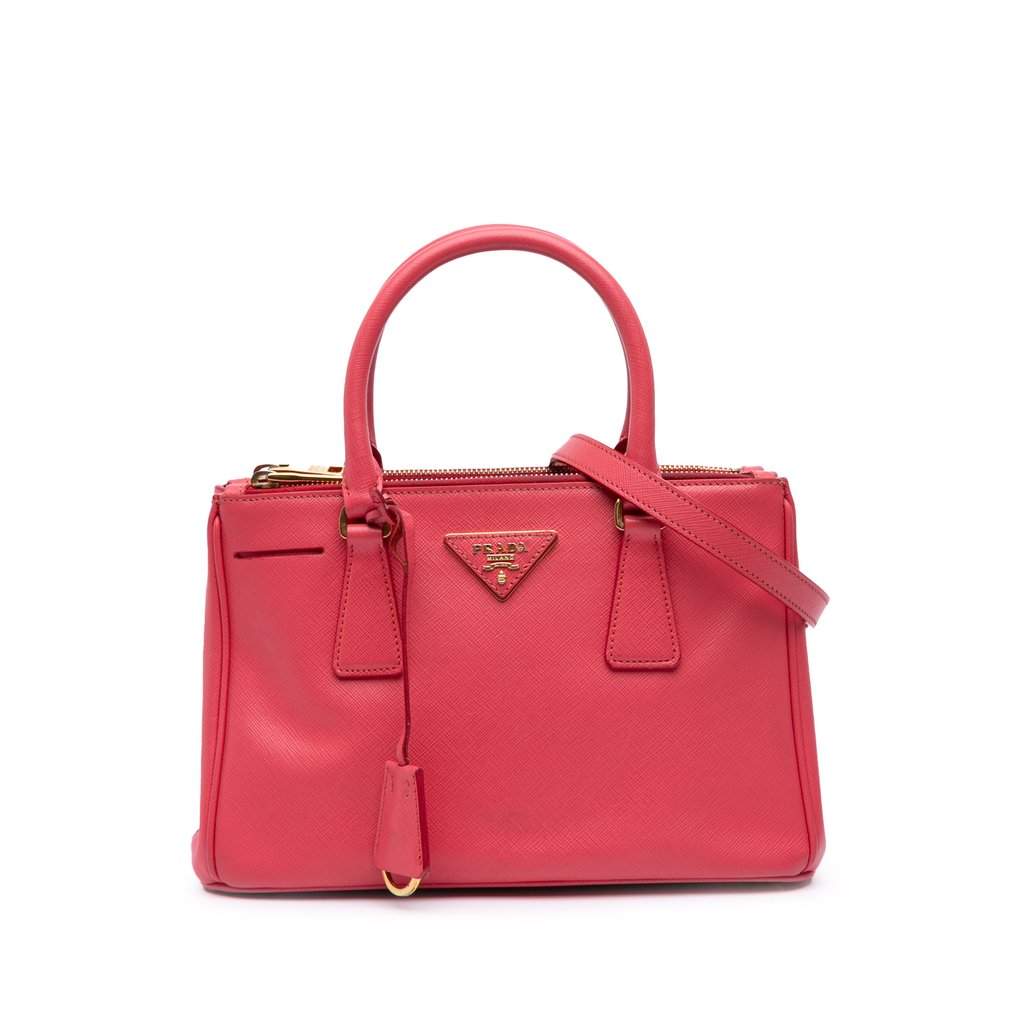 Prada Mini Saffiano Lux Galleria Double Zip Satchel Pink Leather Very good condition - Front View