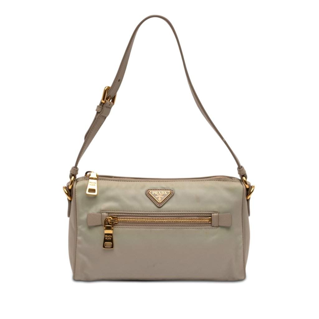 Prada Saffiano Trimmed Tessuto Pocket Shoulder Bag Beige Very good condition - Front View
