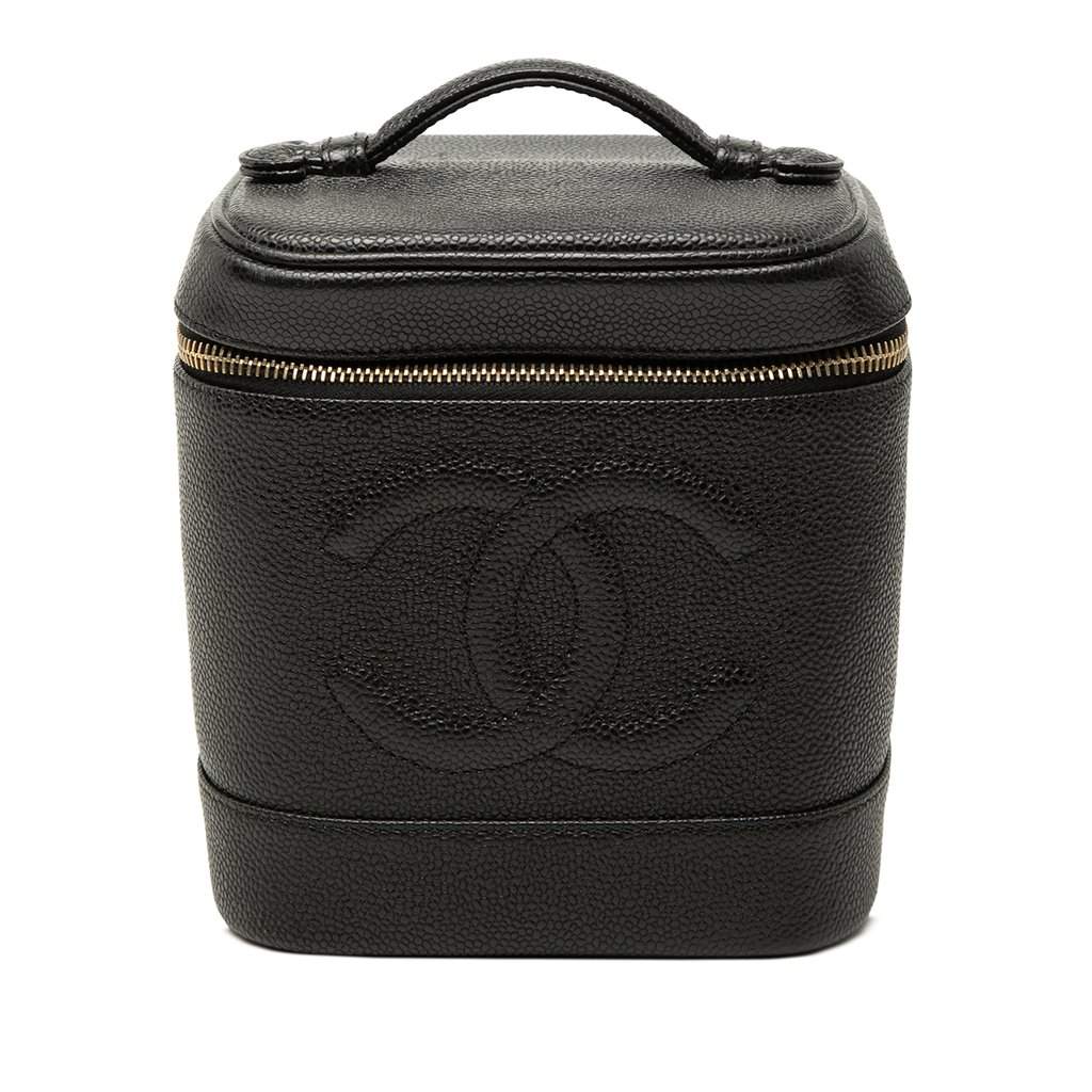 Chanel CC Caviar Vanity Case Black Leather Very good - Front View