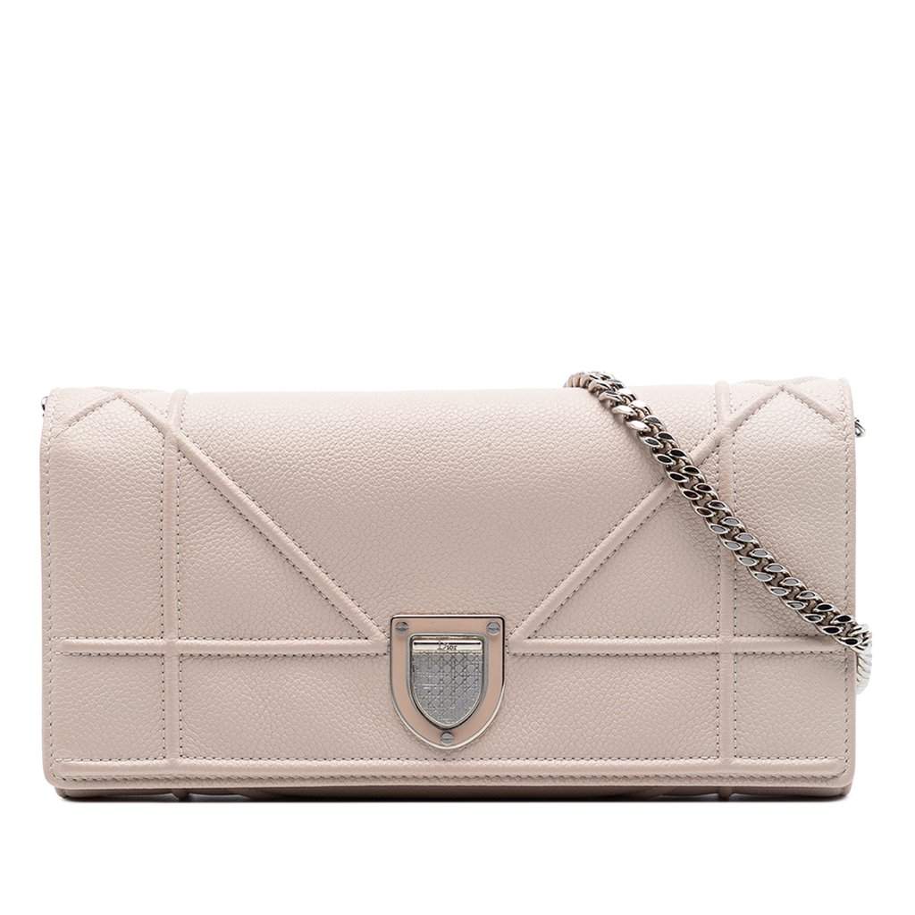 Dior Grained Calfskin Diorama Croisiere Wallet on Chain Pink Leather Very good condition - Front View