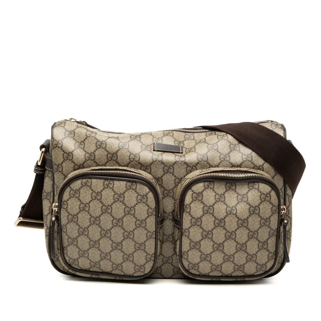 Gucci GG Supreme Double Pocket Crossbody Beige Very good condition - Front View