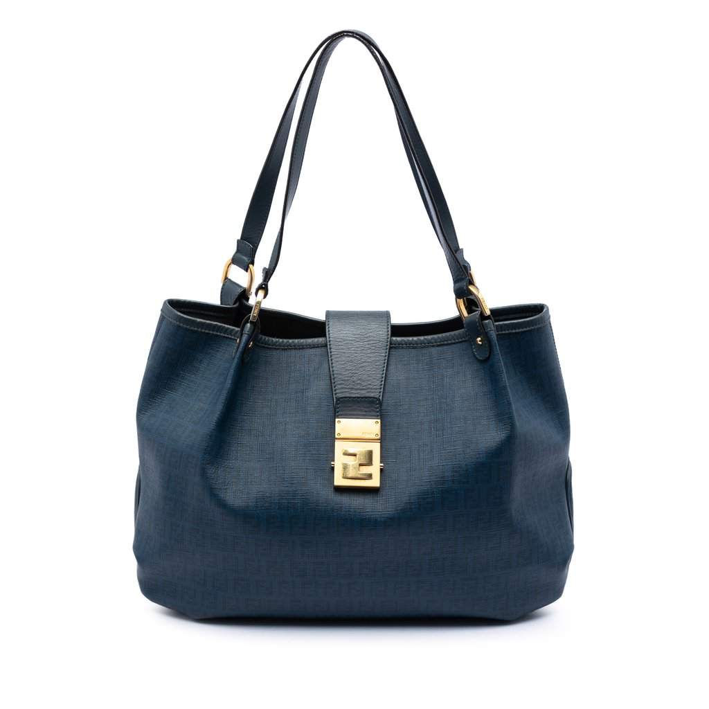Fendi Zucchino Spalmati Chiusura Tote Blue Very good - Front View