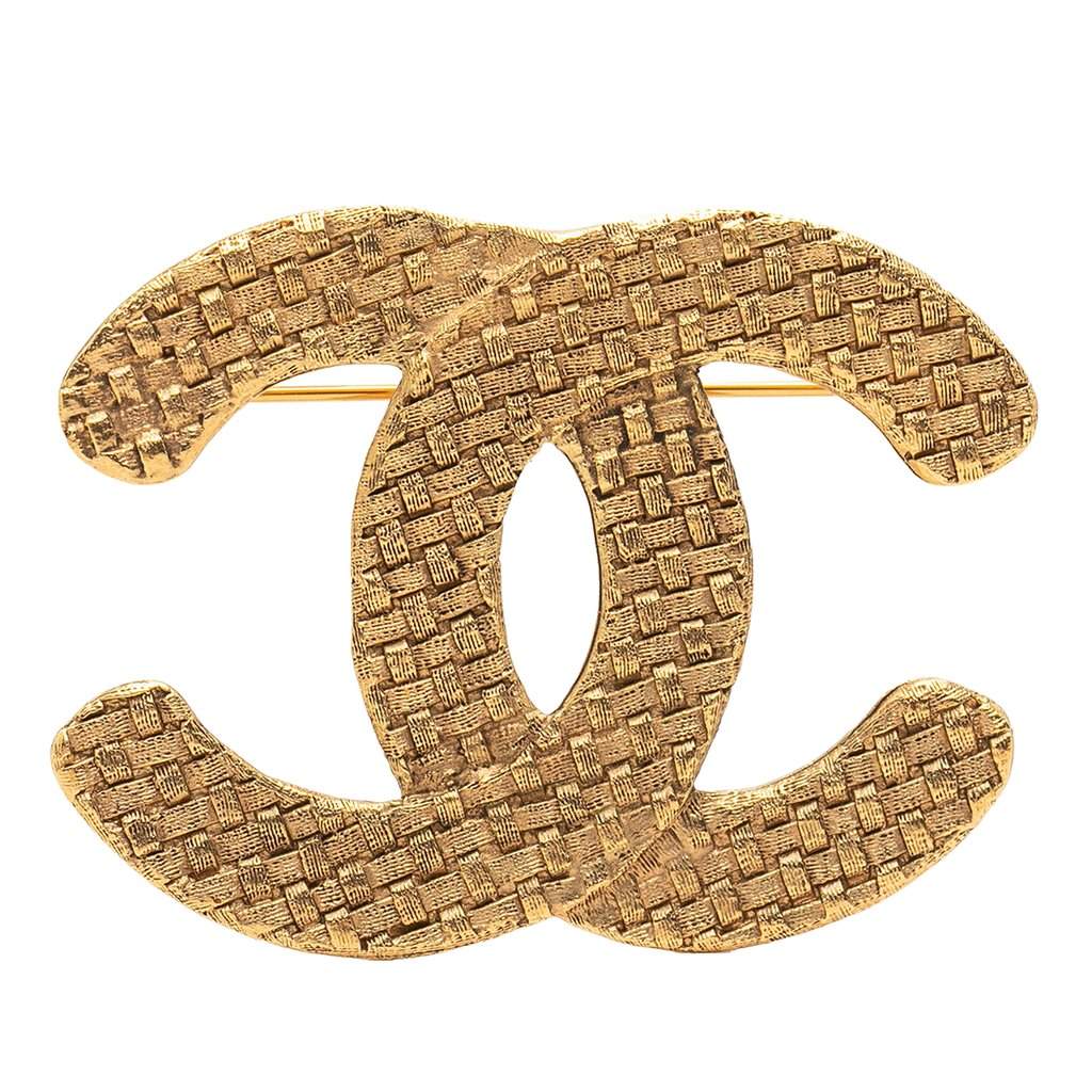 Chanel CC Gold Plated Quilted Diamond  Brooch Gold Metal Very good - Front View