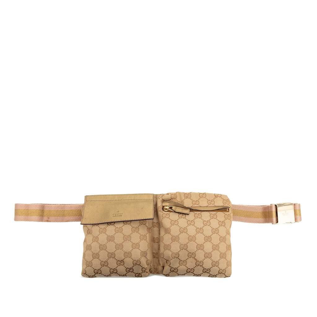 Gucci GG Canvas Web Double Pocket Belt Bag Beige Very good condition - Front View