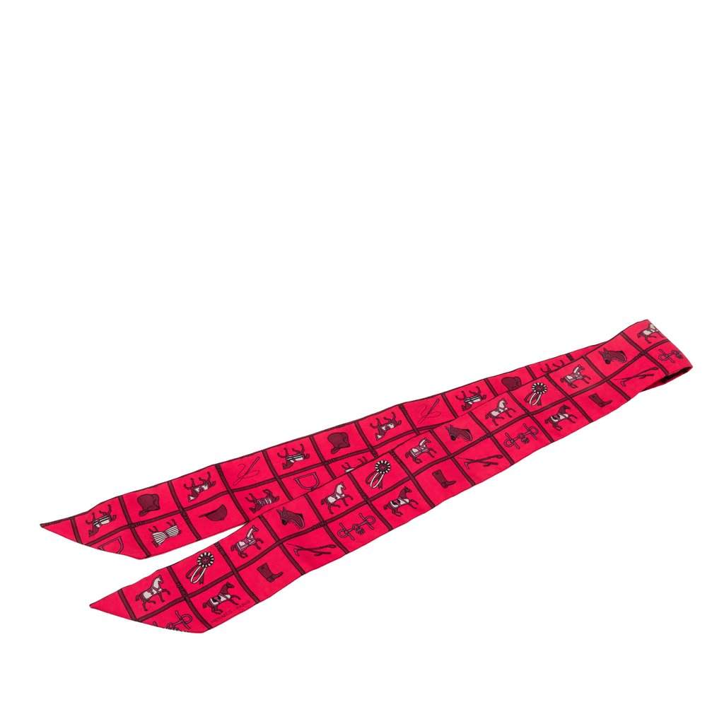Hermès Couvertures et Tenues de Jour Surteint Silk Twilly Scarf Red Never worn - Front View
