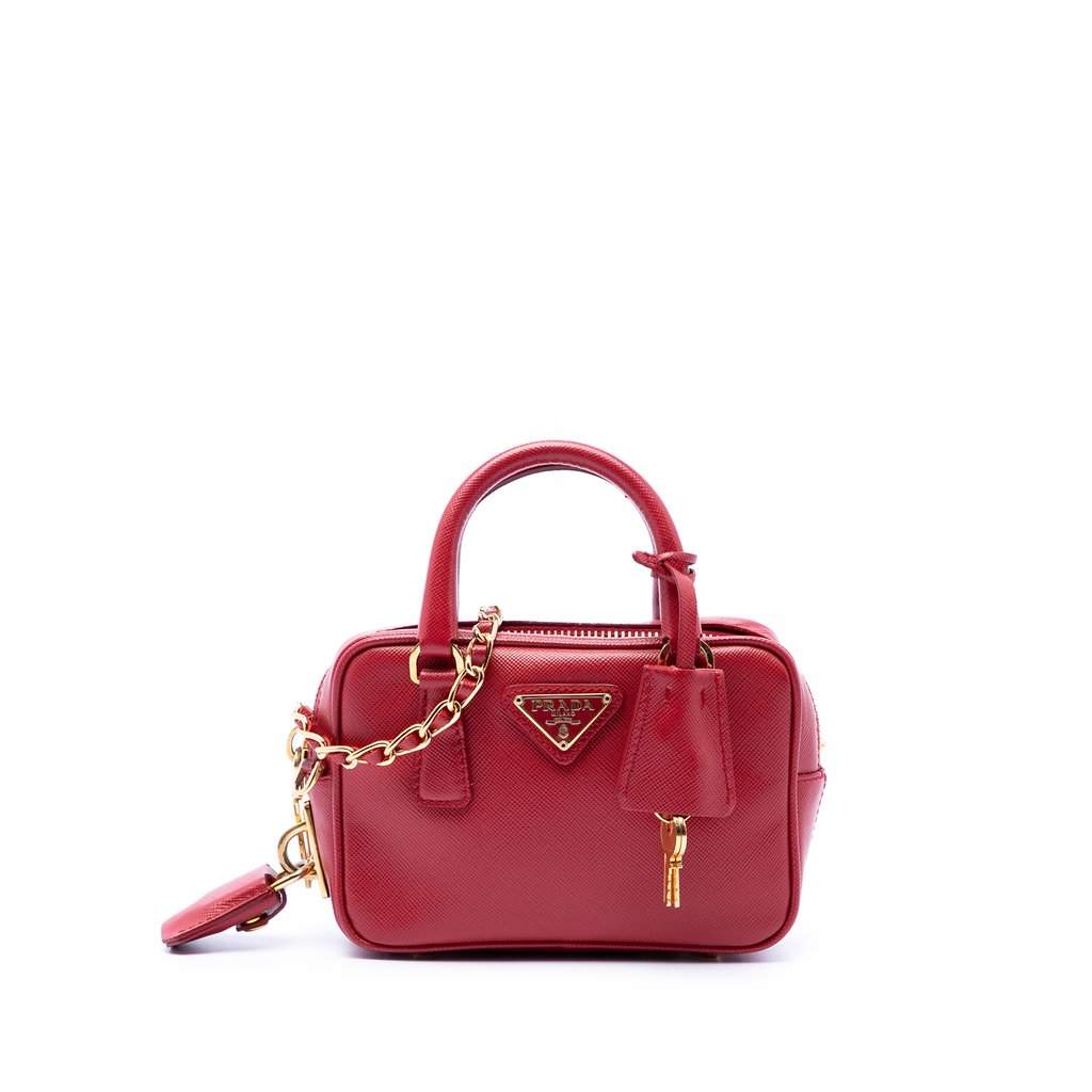 Prada Mini Saffiano Lux Bauletto Bag Red Leather Very good - Front View