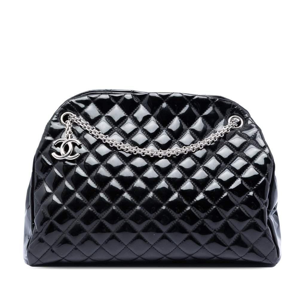 Chanel Large Quilted Patent Just Mademoiselle Bowling Bag Black Leather Very good condition - Front View