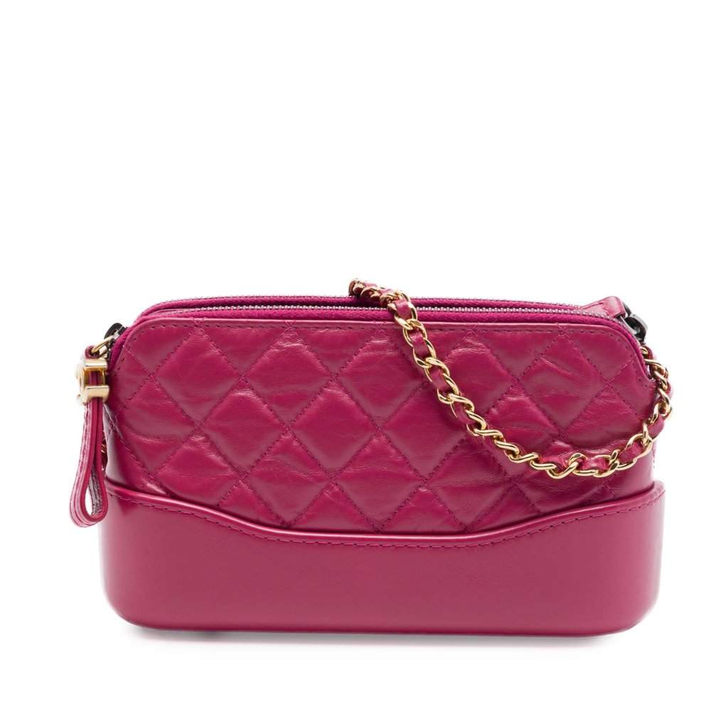 Chanel Quilted Aged Calfskin Gabrielle Double Zip Clutch with Chain Pink Leather Very good condition - Front View