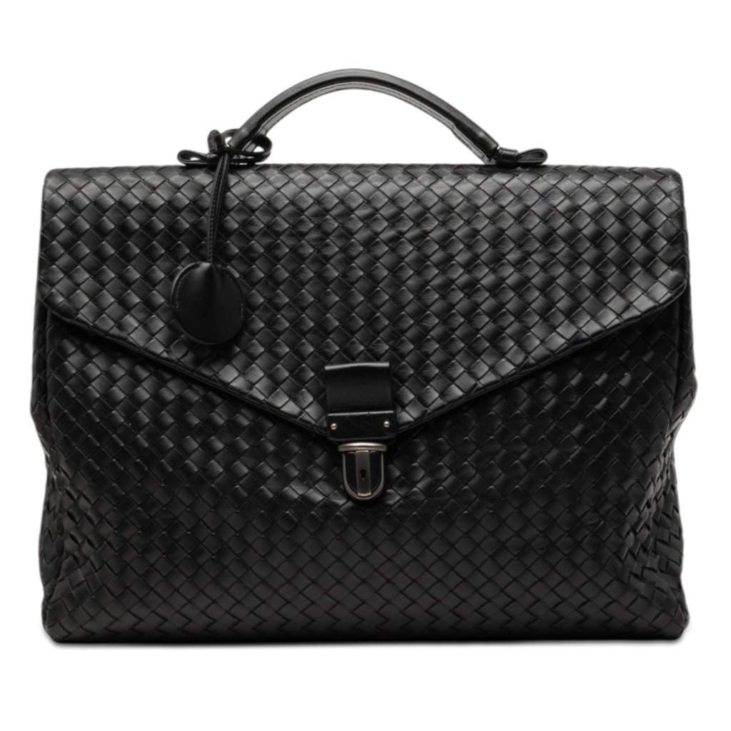 Bottega Veneta Nappa Intrecciato Briefcase Black Leather Good - Front View