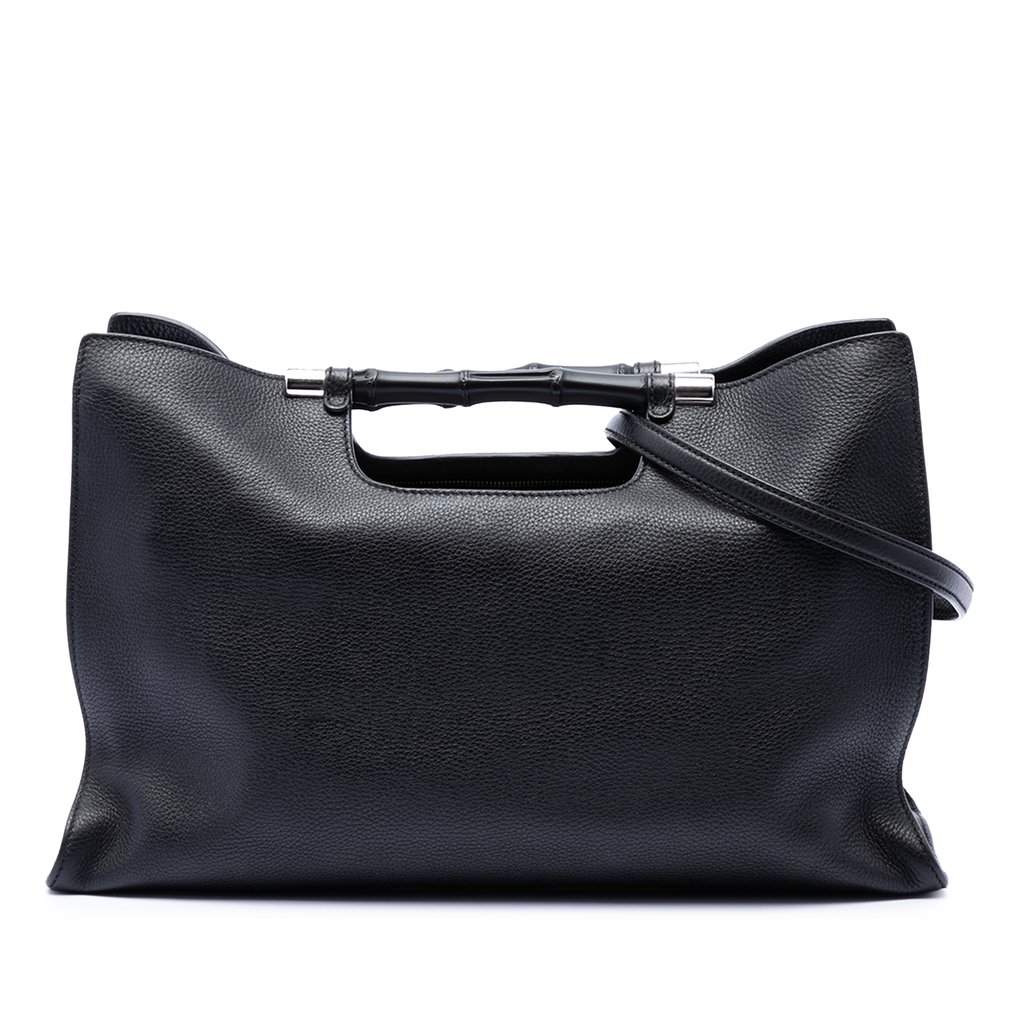 Gucci Medium Calfskin Bamboo Daily Shopper Satchel Black Leather Very good condition - Front View