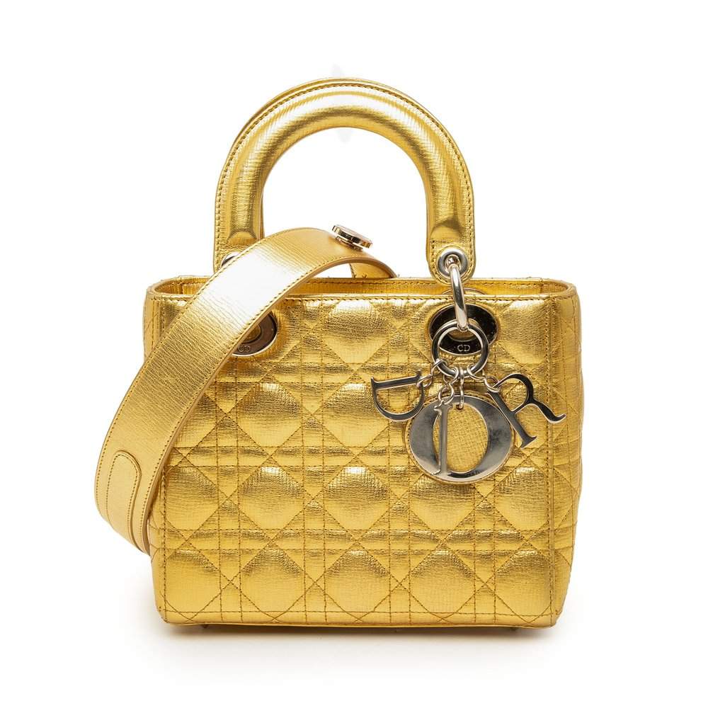 Dior Small Metallic Grained Calfskin Cannage My ABCDior Lady Dior Gold Leather Good condition - Front View
