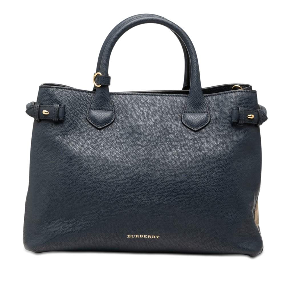 Burberry Medium Leather and House Check Banner Satchel Blue Leather Very good - Front View