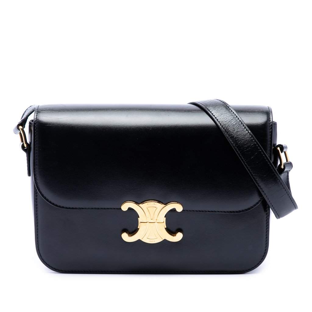 Celine Classique Shiny Calfskin Triomphe Crossbody Black Leather Very good - Front View