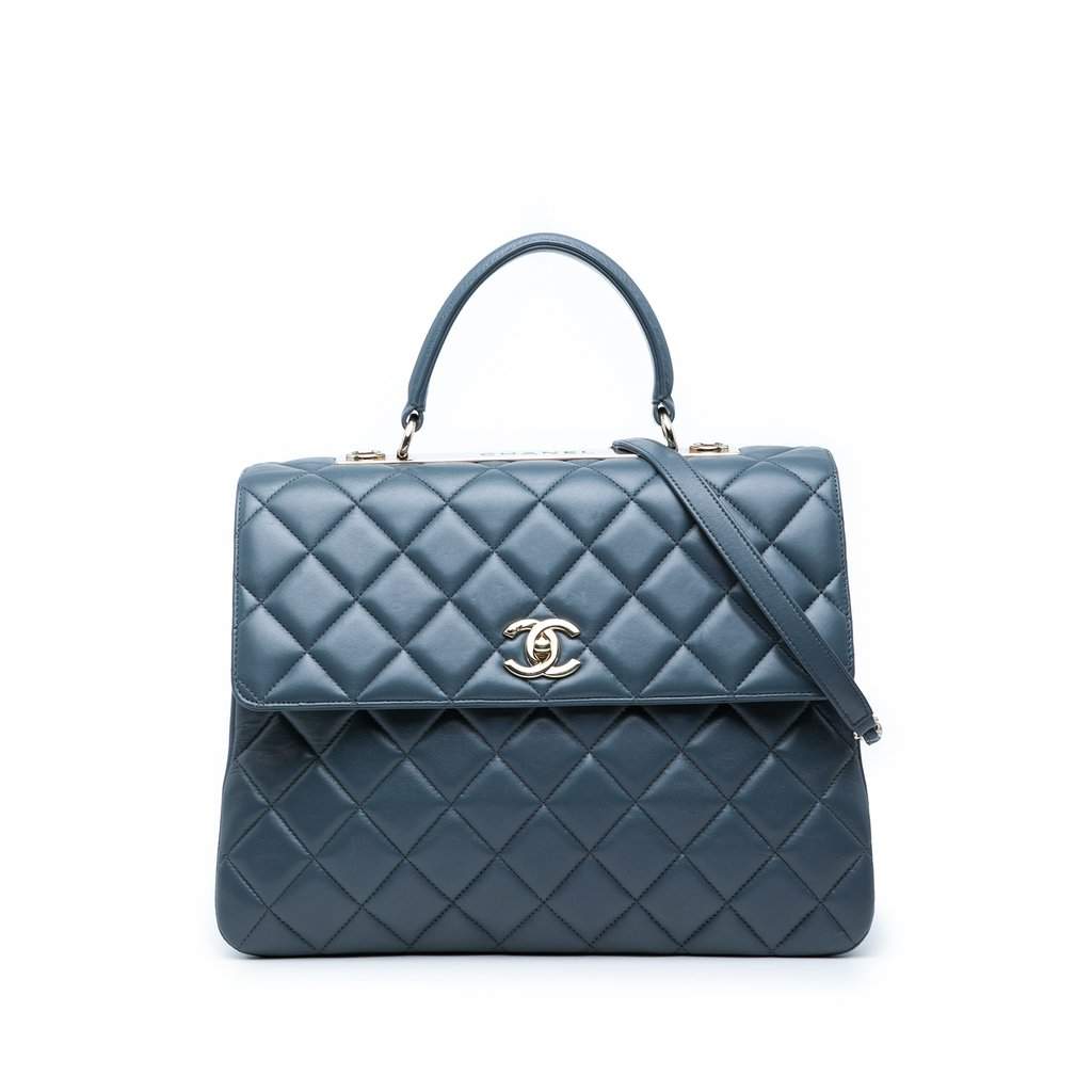 Chanel Large Lambskin Trendy CC Top Handle Flap Blue Leather Very good condition - Front View