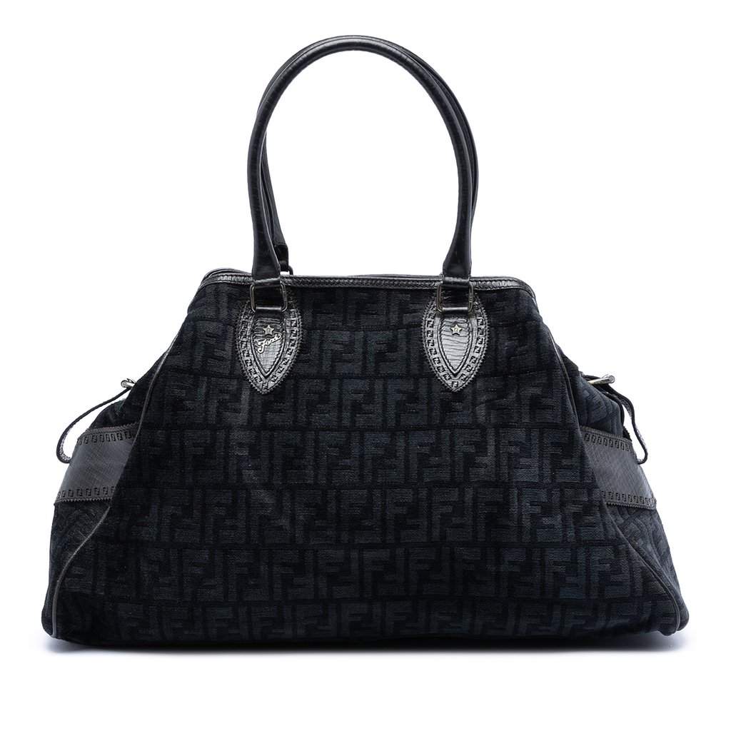 Fendi Large Zucca Velvet Etniko Du Jour Handbag Black Very good - Front View
