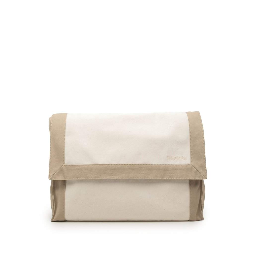 Hermès Bicolor Canvas Tapis de Selle Clutch Brown Very good condition - Front View