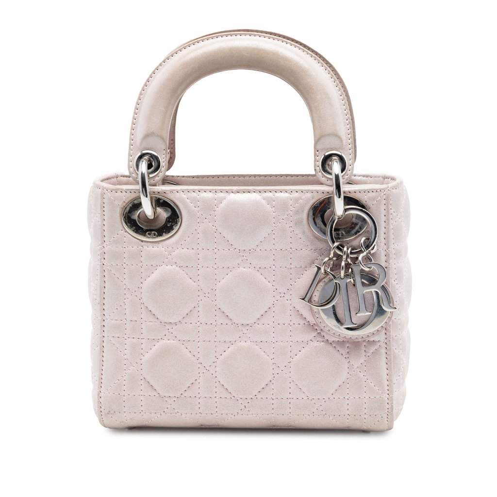 Dior Mini Iridescent Lambskin Cannage Lady Dior Pink Leather Very good condition - Front View